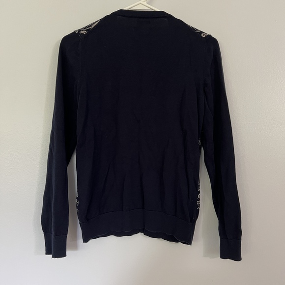Tommy Hilfiger Sweater Small Petite Navy Paisley Cardigan Button Front Classic - Picture 3 of 3